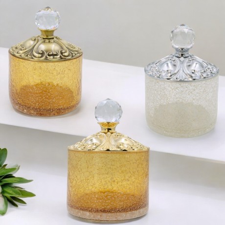 CRISTALIA Баночка высокая, H16 см. с крышкой, стекло/золото/Crystal