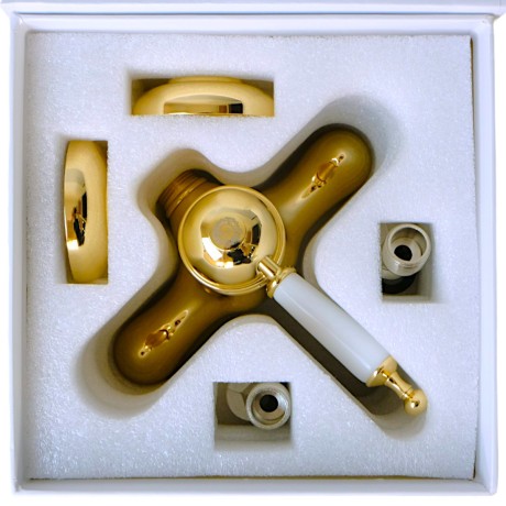 OXFORD См-ль д/душ. колонны моноком., термостат. внешний, выход М3/4", ручка белая, золото