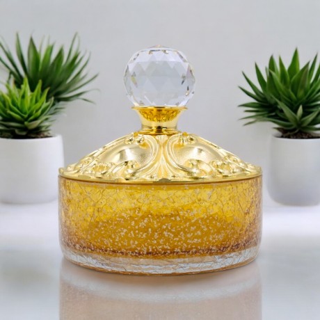 CRISTALIA Баночка низкая, H13 см. с крышкой, стекло/золото/Crystal