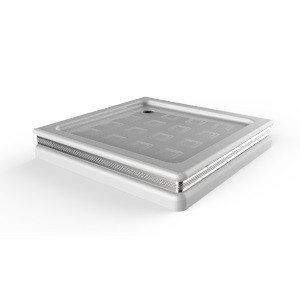 Поддон душевой, квадратный, 90х90хH16 см, стеклокомпозит, белый декор хром