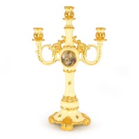 BAROQUE Подсвечник на 3 свечи L34хP20хH53 см, керамика, цвет кремовый, декор золото
