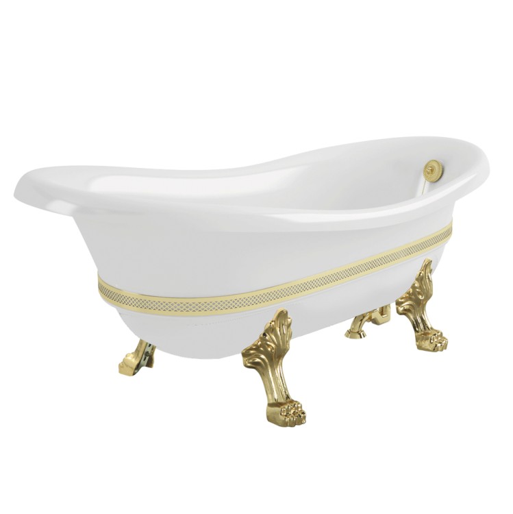 Ванна Migliore Bella Decor 26982 181x80 см, белая, отдельностоящая, с декоративными ножками Leone Standart, cо сливом-переливом золото