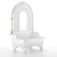 OLIVIA ZAMPA Раковина напольная бел с пристенной панелью бел. и галереей зол. 840x555хH1205 мм