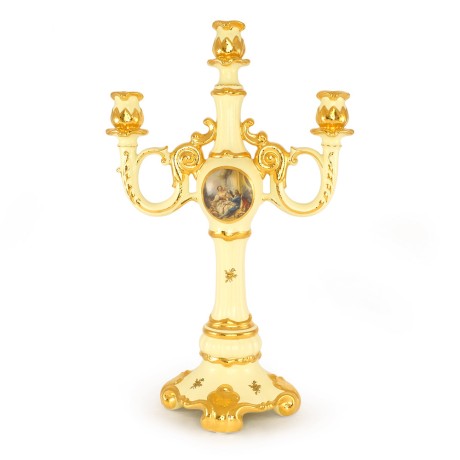 BAROQUE Подсвечник на 3 свечи L34хP20хH53 см, керамика, цвет кремовый, декор золото