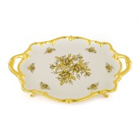 FIORI GOLD Поднос с ручками 46x32xH10 см, керамика, цвет белый, декор золото