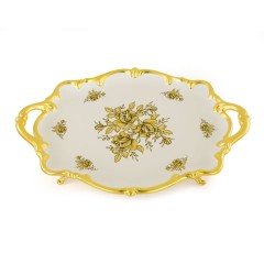 FIORI GOLD Поднос с ручками 46x32xH10 см, керамика, цвет белый, декор золото