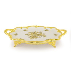 FIORI GOLD Поднос с ручками 46x32xH10 см, керамика, цвет белый, декор золото