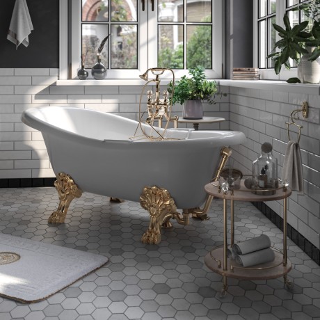 BELLA Ванна 170x80xH74 см. на лапах "MIGLIORE", белая, слив/перелив золото