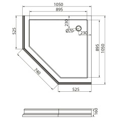 DIADEMA Поддон душевой, пятиугольный, 105x105хH16 см, стеклокомпозит, белый/декор белый
