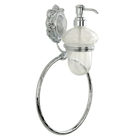 CLEOPATRA Дозатор жидкого мыла настенный с кольцом, стекло прозрачное с матовым декором/хром