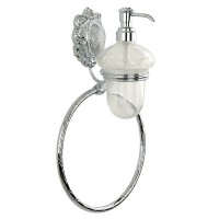 CLEOPATRA Дозатор жидкого мыла настенный с кольцом, стекло прозрачное с матовым декором/хром