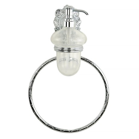 CLEOPATRA Дозатор жидкого мыла настенный с кольцом, стекло прозрачное с матовым декором/хром