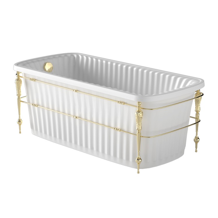 Ванна Migliore Olivia Console 24377 216x80 см, белая, отдельностоящая с консолью, cо сливом-переливом золото