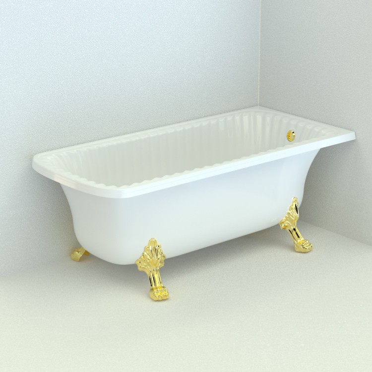 Ванна Migliore Olivia Ang 27001 214x80 см, белая, пристенная, на 2-х декоративных ножках Leone Standart, cо сливом-переливом золото