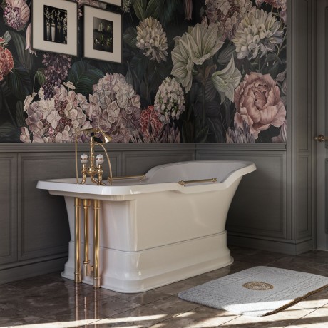 IMPERO PODIUM Ванна 180x87хH76 см. бел, под. бел, с/п зол.+2 дек. MIGL. без отв. под см-ль и ручек