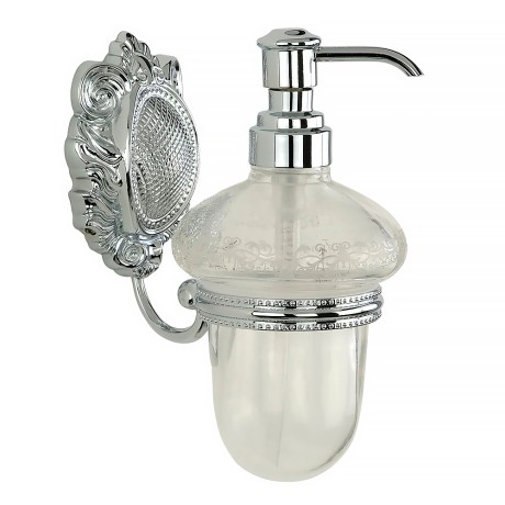 CLEOPATRA Дозатор жидкого мыла настенный, стекло прозрачное с матовым декором/хром
