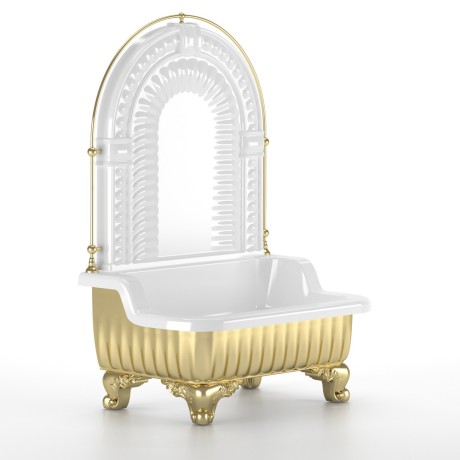 OLIVIA ZAMPA Раковина напольная золото с пристенной панелью бел и галереей золото 840x555хH1205 мм