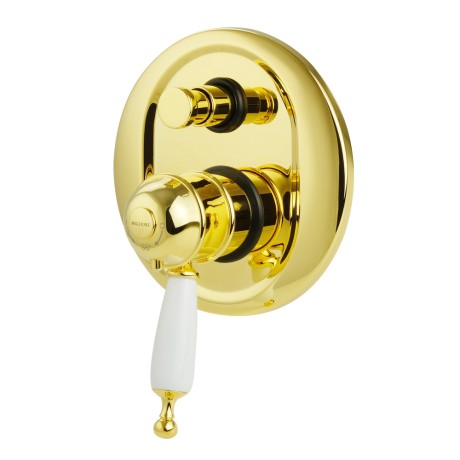OXFORD См-ль скрытого монтажа моноком., термостат., 2-х поз.с девиатором, ручка белая, золото