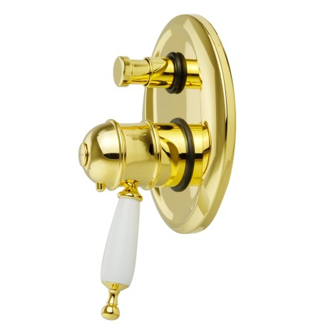 OXFORD См-ль скрытого монтажа моноком., термостат., 2-х поз.с девиатором, ручка белая, золото