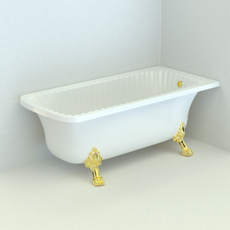 Ванна Migliore Olivia Ang 27004 215x80 см, белая, пристенная, с декоративными ножками Leone Standart, cо сливом-переливом золото
