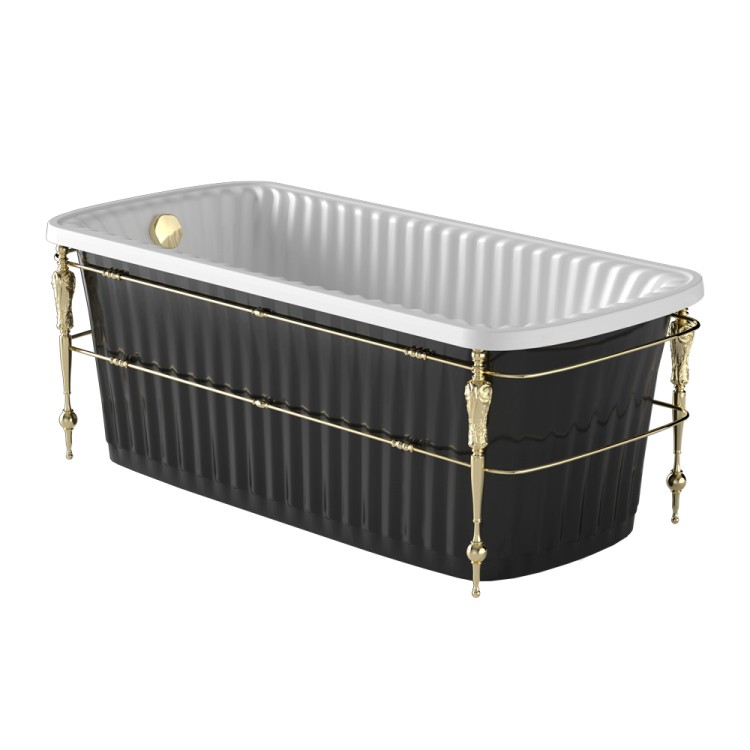 Ванна Migliore Olivia Console 24382 220x80 см, черная, отдельностоящая с консолью, cо сливом-переливом золото