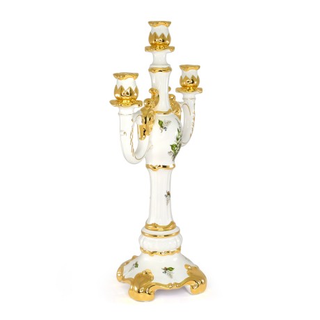 PRIMAVERA Подсвечник на 3 свечи 34х20хН53 см, керамика, цвет белый, декор золото