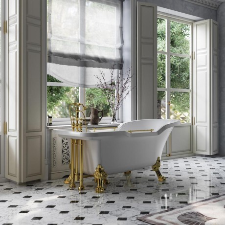 IMPERO Ванна 180x87хH76 см. белая, на лапах "LEONE" LUX слив/перелив золото