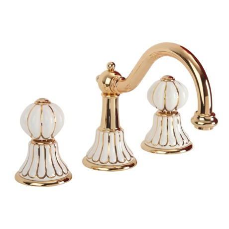 OLIVIA См-ль д/раковины, на 3 отв. излив "змейка", дон.клап."click-clack", бел.с золот.декором/золот