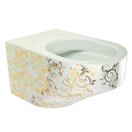 JOY  Унитаз  подвесной, безободковый, белая керамика/декор BOSCO золото