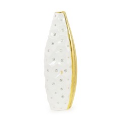 TOKIO Ваза настольная H.62 см., керамика, цвет белый, декор золото, swarovski