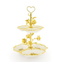 FIORI GOLD Менажница 35хH44см 2 яруса, керамика/латунь, цвет белый, декор золото