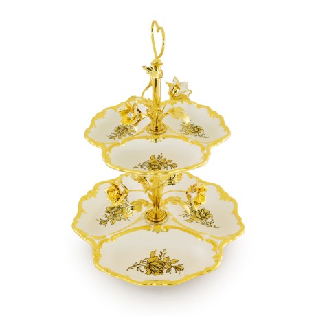 FIORI GOLD Менажница 35хH44см 2 яруса, керамика/латунь, цвет белый, декор золото