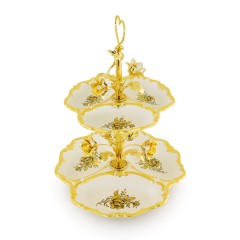 FIORI GOLD Менажница 35хH44см 2 яруса, керамика/латунь, цвет белый, декор золото