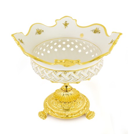 FIORI GOLD Ваза настольная D45хН36 см, керамика/латунь, цвет белый, декор золото