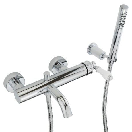 ERMITAGE MINI См-ль д/ванны моноком. внешний, с ручным душем, ручка белая, хром