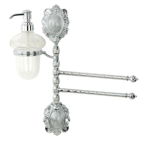 CLEOPATRA Полотенцедержатель 2-й поворотн с доз-ом ж/мыла, L34 см., стекло прозр.с мат.дек./хром