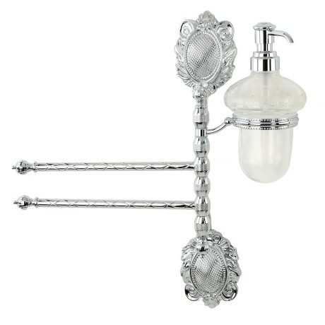 CLEOPATRA Полотенцедержатель 2-й поворотн с доз-ом ж/мыла, L34 см., стекло прозр.с мат.дек./хром