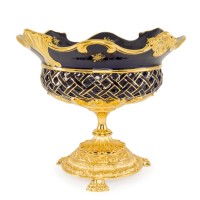 AMANTE BLU Ваза настольная D45хН36 см, керамика/латунь, цвет синий, декор золото