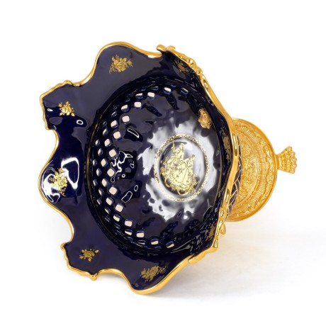 AMANTE BLU Ваза настольная D45хН36 см, керамика/латунь, цвет синий, декор золото