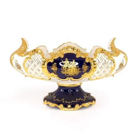 AMANTE BNB Ваза настольная 58х23хН34 см, керамика, цвет белый/синий, декор золото