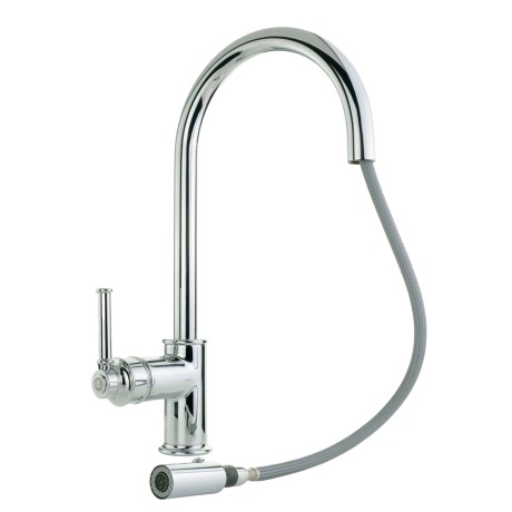 CUCINA ERMITAGE MINI См-ль д/кухни моноком., с вытяжной лейкой, ручка сбоку латунь, хром