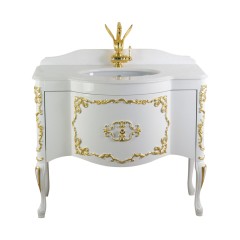 AMELIA Комплект 104 см.LACCATO BIANCO/дек.FOGLIA ORO, стол-ца BIANCO CRIST, рак-на, ручка золото