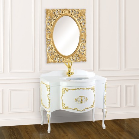 AMELIA Комплект 104 см.LACCATO BIANCO/дек.FOGLIA ORO, стол-ца BIANCO CRIST, рак-на, ручка золото