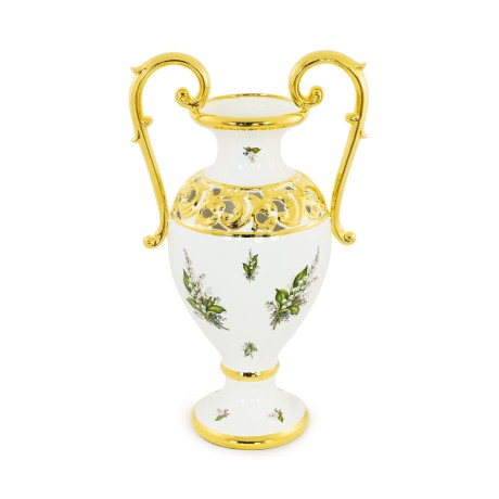 PRIMAVERA Ваза с ручками 34х24хH58 см, керамика, цвет белый, декор золото