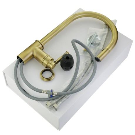 CUCINA ERMITAGE MINI См-ль д/кухни моноком., с вытяжной лейкой, ручка сбоку латунь, бронза