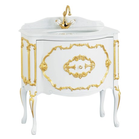 AMELIA Комплект 86 см.LACCATO BIANCO/дек.FOGLIA ORO, стол-ца BIANCO CRISTAL, рак-на, ручка золото