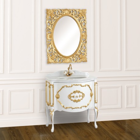 AMELIA Комплект 86 см.LACCATO BIANCO/дек.FOGLIA ORO, стол-ца BIANCO CRISTAL, рак-на, ручка золото