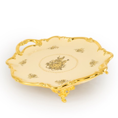 AMANTE CREMA Поднос с ручками 46х32хН10 см., керамика, цвет кремовый, декор золото