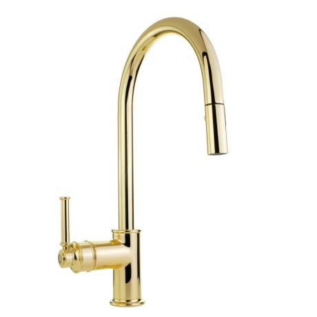 CUCINA ERMITAGE MINI См-ль д/кухни моноком., с вытяжной лейкой, ручка сбоку латунь, золото