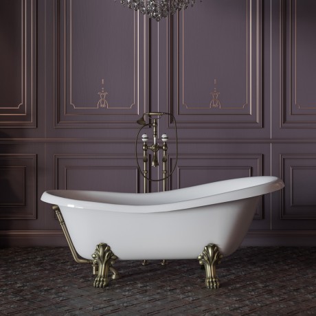 MILADY Ванна 185x82xH74 см. на лапах "LEONE" LUX, белая, слив/перелив бронза